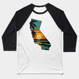 California State Beach Sunset Baseball T-Shirt